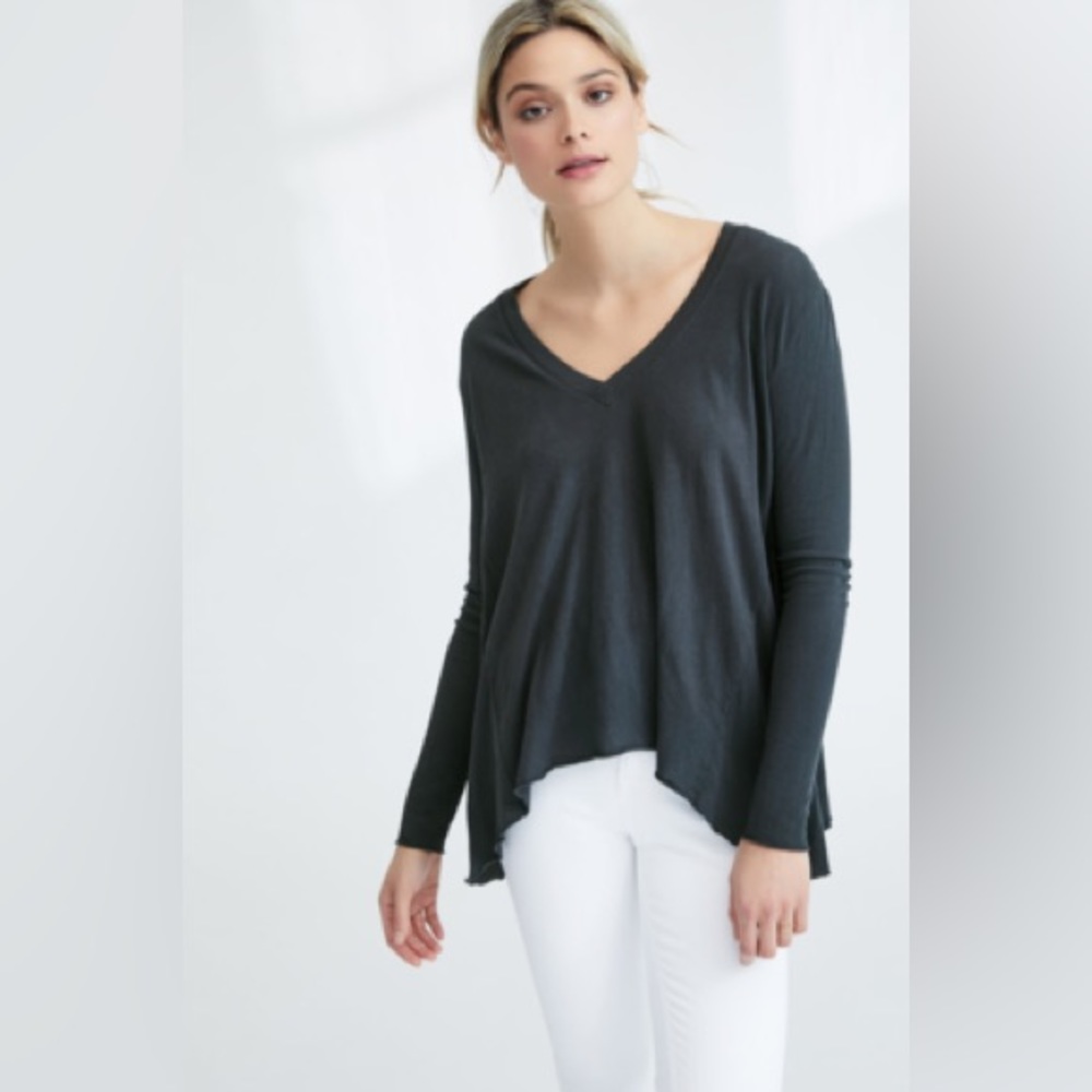 Frank & Eileen Black XS Tee Lab Deep V-Neck Long Sleeve LAB304